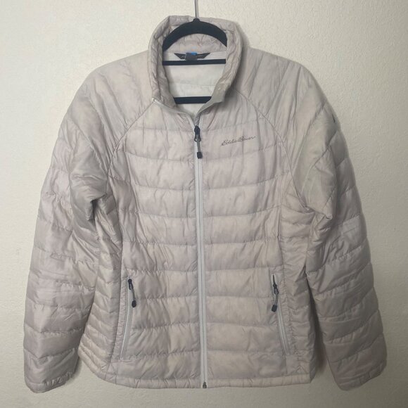 Eddie Bauer Goose Down Puffer Jacket  Womens Size M Beige Outdoors Minimalist - Picture 1 of 8
